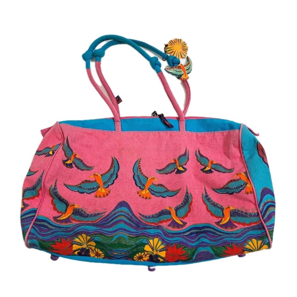 Laurie Burch Sun Sand Bag Large Parrot Bird Paradise Beach Blue Pink Hawaiian